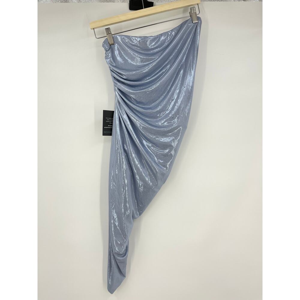 Norma Kamali | Strapless Diana Pickleball Dress in Misty Blue Metallic Mini S - Picture 4 of 15